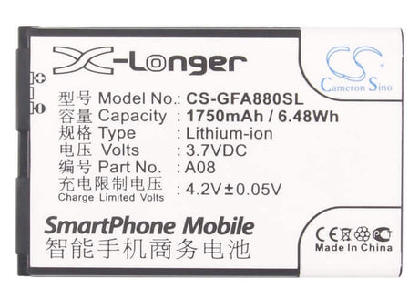 3.7V, Li-ion, 1750mAh, SmartPhone battery fits Gfive, A08, A78, A79, 6.48Wh Mobile, SmartPhone Cameron Sino Technology Limited (Smartphone)