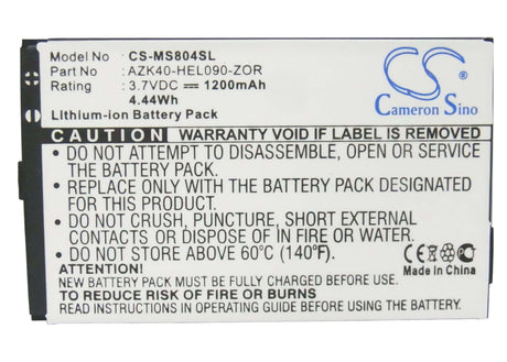 3.7V, Li-ion, 1200mAh, SmartPhone battery fits Gigabyte, O2, Azk40-hel090-zor, Gsmart Ms804, Helen, 4.44Wh Mobile, SmartPhone Cameron Sino Technology Limited (Smartphone)