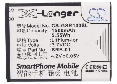 3.7V, Li-ion, 1500mAh, SmartPhone battery fits Gigabyte, Gsmart, Srb-01, Gsmart Rio R1, 5.55Wh Mobile, SmartPhone Cameron Sino Technology Limited (Smartphone)