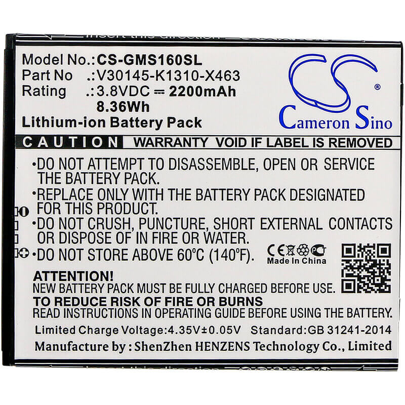 3.8V, Li-ion, 2200mAh, SmartPhone battery fits Gigaset, V30145-k1310-x463, Gs160, Gs170, 8.36Wh Mobile, SmartPhone Cameron Sino Technology Limited (Suspended)