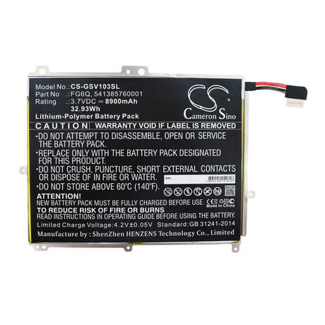 3.7V, Li-Polymer, 8900mAh, Tablet battery fits Gigaset, 541385760001, Qv1030, 32.93Wh Tablet Cameron Sino Technology Limited