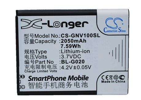 3.7V, Li-ion, 2050mAh, SmartPhone battery fits Gionee, Bl-g020, A326, A809, 7.59Wh Mobile, SmartPhone Cameron Sino Technology Limited (Suspended)