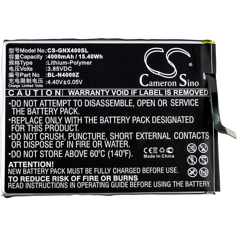 3.85V, Li-Polymer, 4000mAh, SmartPhone battery fits Gionee, Bl-n4000z, Allview X4 Soul Style, Allview X4 Soul Style Dual Sim, 15.4Wh Mobile, SmartPhone Cameron Sino Technology Limited (Smartphone)