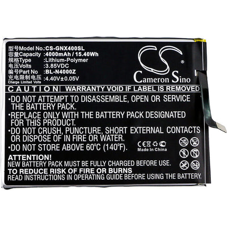 3.85V, Li-Polymer, 4000mAh, SmartPhone battery fits Gionee, Bl-n4000z, Allview X4 Soul Style, Allview X4 Soul Style Dual Sim, 15.4Wh Mobile, SmartPhone Cameron Sino Technology Limited (Smartphone)