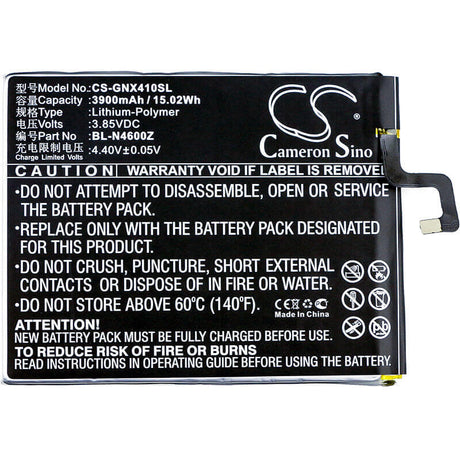 3.85V, Li-Polymer, 3900mAh, SmartPhone battery fits Gionee, Bl-n4600z, Allview X4 Soul Xtreme, Allview X4 Xtreme Soul Dual Si, 15.02Wh Mobile, SmartPhone Cameron Sino Technology Limited (Smartphone)