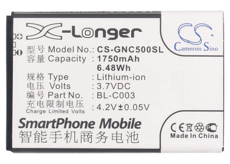 3.7V, Li-ion, 1750mAh, SmartPhone battery fits Gionee, Bl-c003, C500, C600, 6.48Wh Mobile, SmartPhone Cameron Sino Technology Limited (Smartphone)