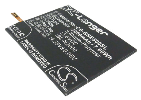 3.8V, Li-Polymer, 2000mAh, SmartPhone battery fits Gionee, Bl-n2000, E5, Elife E5, 7.6Wh Mobile, SmartPhone Cameron Sino Technology Limited (Suspended)
