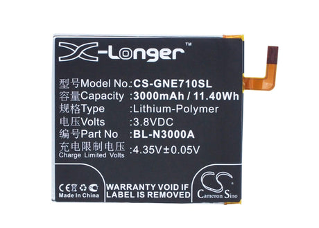 3.8V, Li-Polymer, 3000mAh, SmartPhone battery fits Gionee, Bl-n3000a, Elife E7l, 11.4Wh Mobile, SmartPhone Cameron Sino Technology Limited (Smartphone)