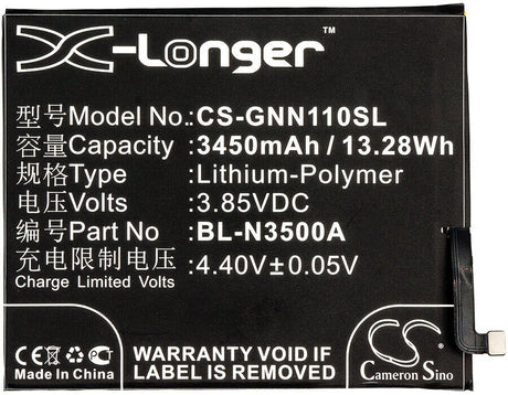3.85V, Li-Polymer, 3450mAh, SmartPhone battery fits Gionee, Bl-n3500a, Elife S10, Elife S10 Dual Sim, 13.28Wh Mobile, SmartPhone Cameron Sino Technology Limited (Smartphone)