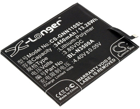 3.85V, Li-Polymer, 3450mAh, SmartPhone battery fits Gionee, Bl-n3500a, Elife S10, Elife S10 Dual Sim, 13.28Wh Mobile, SmartPhone Cameron Sino Technology Limited (Smartphone)