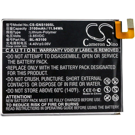 3.85V, Li-Polymer, 3100mAh, SmartPhone battery fits Gionee, Bl-n3100, Elife S10c, Elife S10c Dual Sim, 11.94Wh Mobile, SmartPhone Cameron Sino Technology Limited (Smartphone)