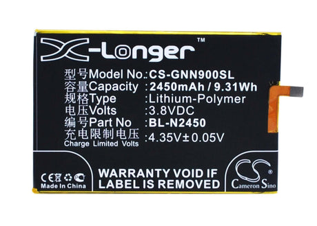 3.8V, Li-Polymer, 2450mAh, SmartPhone battery fits Gionee, Bl-n2450, Elife S5.5l, Gn9000l, 9.31Wh Mobile, SmartPhone Cameron Sino Technology Limited (Smartphone)