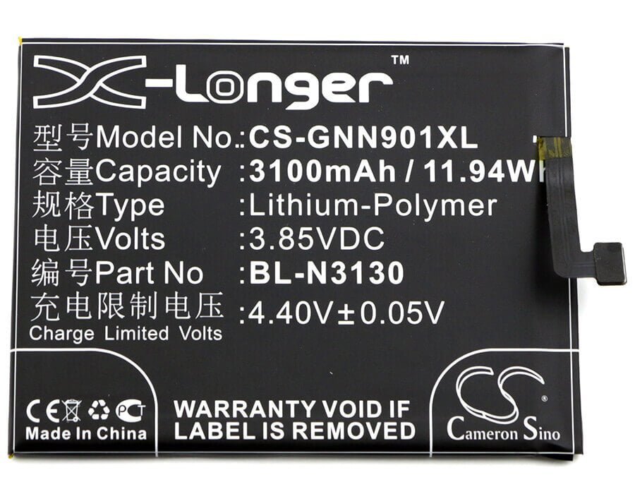 3.85V, Li-Polymer, 3100mAh, SmartPhone battery fits Gionee, Bl-n3130, Elife S6 Pro, Elife S6 Pro Dual Sim Td-lte I, 11.94Wh Mobile, SmartPhone Cameron Sino Technology Limited (Smartphone)