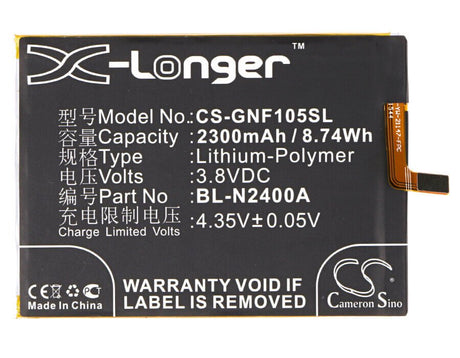 3.8V, Li-Polymer, 2300mAh, SmartPhone battery fits Mobistel, Gionee, Bl-n2400a, F105, F105 Dual Sim, 8.74Wh Mobile, SmartPhone Cameron Sino Technology Limited (Smartphone)