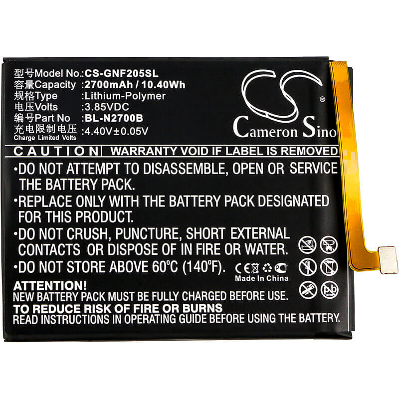 3.85V, Li-Polymer, 2700mAh, SmartPhone battery fits Gionee, Bl-n2700b, F205, F205l, 10.4Wh Mobile, SmartPhone Cameron Sino Technology Limited (Smartphone)