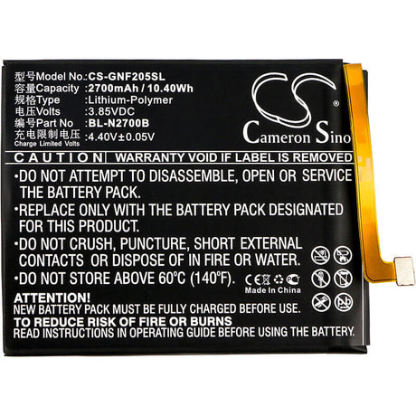 3.85V, Li-Polymer, 2700mAh, SmartPhone battery fits Gionee, Bl-n2700b, F205, F205l, 10.4Wh Mobile, SmartPhone Cameron Sino Technology Limited (Smartphone)