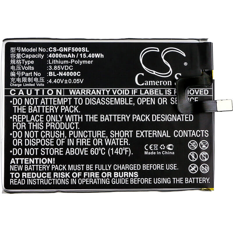 3.85V, Li-Polymer, 4000mAh, SmartPhone battery fits Gionee, Bl-n4000c, F5, F5 Td-lte Dual Sim, 15.4Wh Mobile, SmartPhone Cameron Sino Technology Limited (Smartphone)