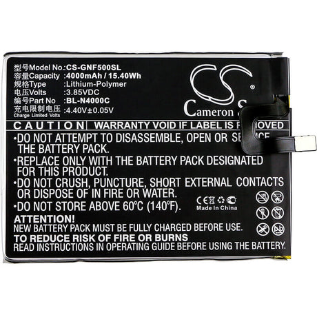 3.85V, Li-Polymer, 4000mAh, SmartPhone battery fits Gionee, Bl-n4000c, F5, F5 Td-lte Dual Sim, 15.4Wh Mobile, SmartPhone Cameron Sino Technology Limited (Smartphone)