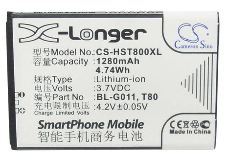 3.7V, Li-ion, 1280mAh, SmartPhone battery fits Gionee, Hisense, Bl-g011, Gn100, 4.74Wh Mobile, SmartPhone Cameron Sino Technology Limited (Smartphone)