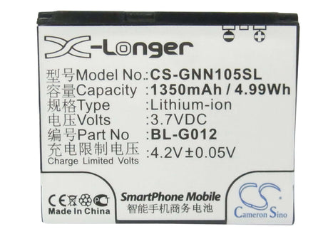 3.7V, Li-ion, 1350mAh, SmartPhone battery fits Gionee, Bl-g012, C900, D500, 5Wh Mobile, SmartPhone Cameron Sino Technology Limited (Smartphone)