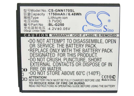 3.7V, Li-ion, 1750mAh, SmartPhone battery fits Gionee, Bl-g205, Gn170, 6.48Wh Mobile, SmartPhone Cameron Sino Technology Limited (Suspended)