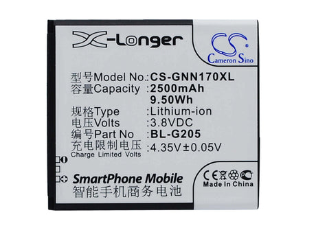 3.8V, Li-ion, 2500mAh, SmartPhone battery fits Gionee, Bl-g205, Gn170, 9.5Wh Mobile, SmartPhone Cameron Sino Technology Limited (Smartphone)