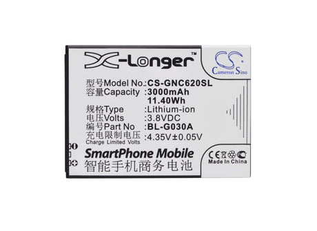 3.8V, Li-ion, 3000mAh, SmartPhone battery fits Gionee, Bl-g030a, C620, C620s, 11.4Wh Mobile, SmartPhone Cameron Sino Technology Limited (Smartphone)