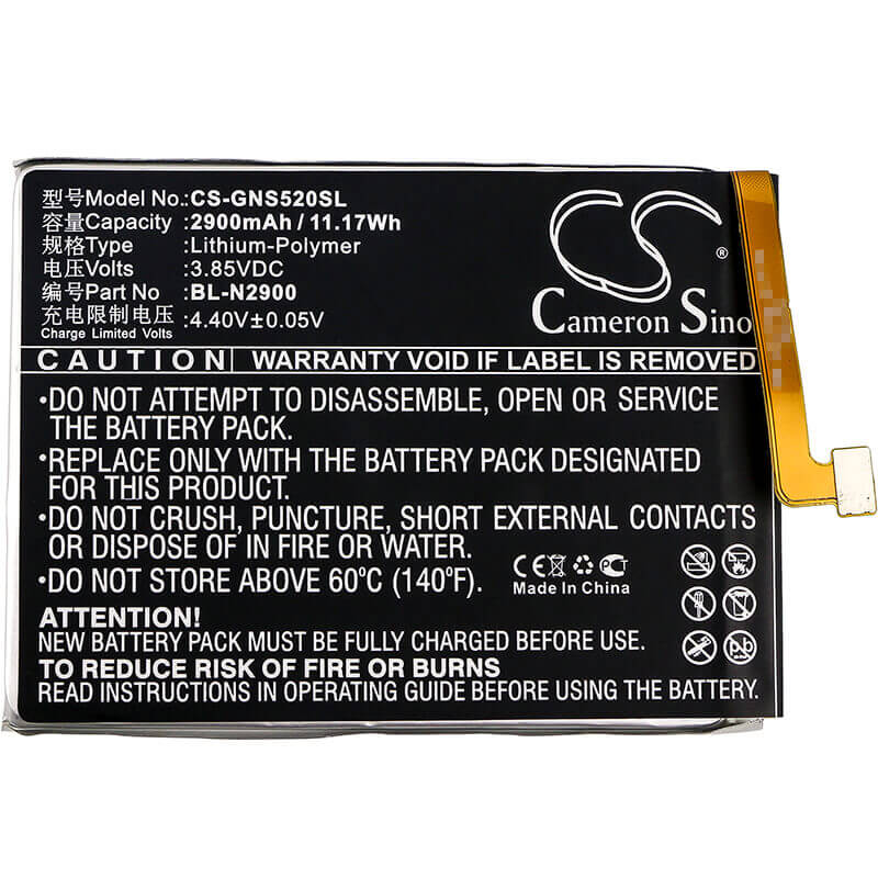 3.85V, Li-Polymer, 2900mAh, SmartPhone battery fits Gionee, Bl-n2900, Gn3001, Gn3001l, 11.17Wh Mobile, SmartPhone Cameron Sino Technology Limited (Smartphone)