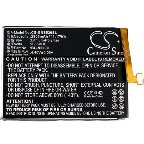 3.85V, Li-Polymer, 2900mAh, SmartPhone battery fits Gionee, Bl-n2900, Gn3001, Gn3001l, 11.17Wh Mobile, SmartPhone Cameron Sino Technology Limited (Smartphone)