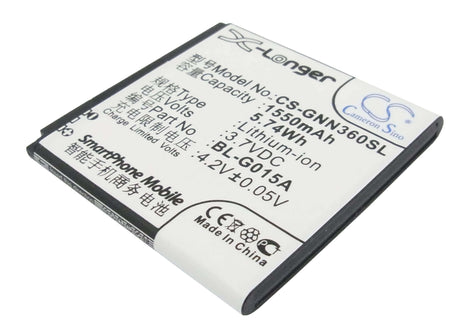 3.7V, Li-ion, 1550mAh, SmartPhone battery fits Gionee, Bl-g015a, Gn108, Gn205h, 5.74Wh Mobile, SmartPhone Cameron Sino Technology Limited (Suspended)