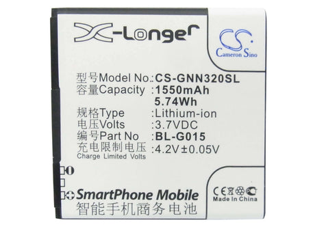 3.7V, Li-ion, 1550mAh, SmartPhone battery fits Gionee, Bl-g015, Gn205, Gn320, 5.74Wh Mobile, SmartPhone Cameron Sino Technology Limited (Smartphone)