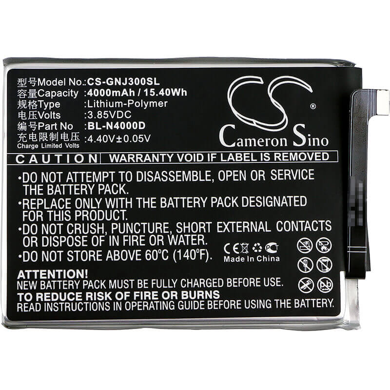 3.85V, Li-Polymer, 4000mAh, SmartPhone battery fits Gionee, Bl-n4000d, Gn5006, Gn5006l, 15.4Wh Mobile, SmartPhone Cameron Sino Technology Limited (Suspended)