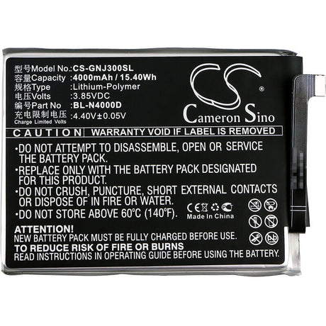 3.85V, Li-Polymer, 4000mAh, SmartPhone battery fits Gionee, Bl-n4000d, Gn5006, Gn5006l, 15.4Wh Mobile, SmartPhone Cameron Sino Technology Limited (Suspended)