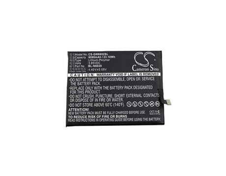 3.85V, Li-Polymer, 6000mAh, SmartPhone battery fits Gionee, Bl-n6020, Gn8002, M6 Plus, 23.1Wh Mobile, SmartPhone Cameron Sino Technology Limited (Suspended)