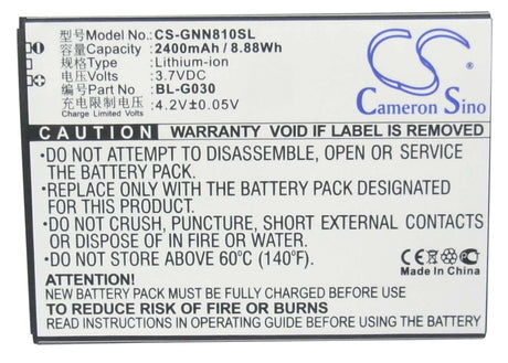 3.7V, Li-ion, 2400mAh, SmartPhone battery fits Gionee, Bl-g030, Gn810, 8.88Wh Mobile, SmartPhone Cameron Sino Technology Limited (Suspended)