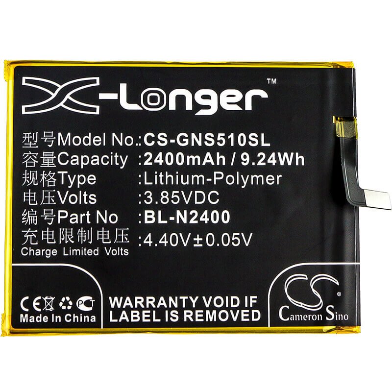 3.85V, Li-Polymer, 2400mAh, SmartPhone battery fits Gionee, Bl-n2400, Gn9007, S5.1 Pro, 9.24Wh Mobile, SmartPhone Cameron Sino Technology Limited (Smartphone)