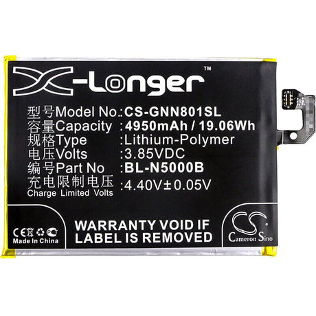 3.85V, Li-Polymer, 4950mAh, SmartPhone battery fits Gionee, Bl-n5000b, Gn8001, Gn8001 Td-lte, 19.06Wh Mobile, SmartPhone Cameron Sino Technology Limited (Smartphone)