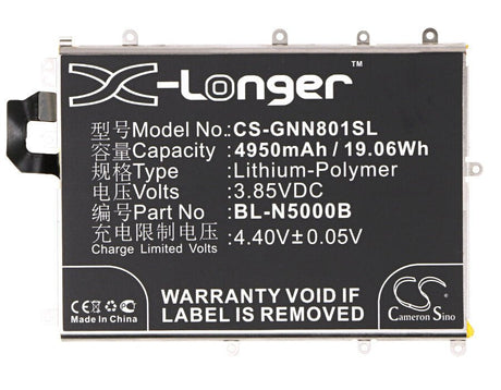 3.85V, Li-Polymer, 4950mAh, SmartPhone battery fits Gionee, Bl-n5000b, Gn8001, Gn8001 Td-lte, 19.06Wh Mobile, SmartPhone Cameron Sino Technology Limited (Smartphone)