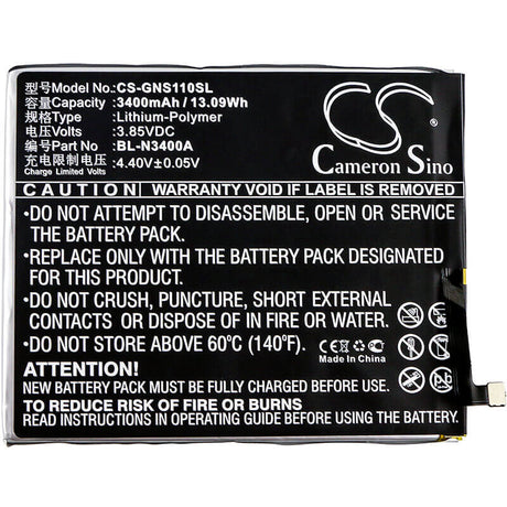 3.85V, Li-Polymer, 3400mAh, SmartPhone battery fits Gionee, Bl-n3400a, S11, S11 Dual Sim, 13.09Wh Mobile, SmartPhone Cameron Sino Technology Limited (Smartphone)