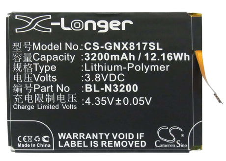 3.8V, Li-Polymer, 3200mAh, SmartPhone battery fits Gionee, Bl-n3200, X817, 12.16Wh Mobile, SmartPhone Cameron Sino Technology Limited (Suspended)