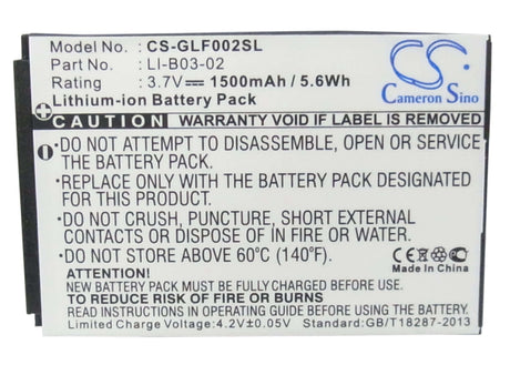 3.7V, Li-ion, 1500mAh, GPS battery fits Golf Buddy, Li-b03-02, Gb3, Platinum, 5.55Wh GPS, Navigator Cameron Sino Technology Limited