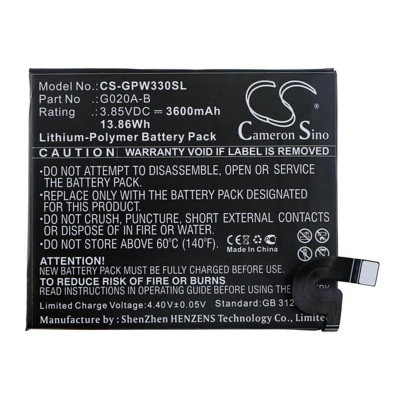 3.85V, Li-Polymer, 3600mAh, SmartPhone battery fits Google, G020a-b, G020c, Pixel 3a Xl, 13.86Wh Mobile, SmartPhone Cameron Sino Technology Limited (Smartphone)
