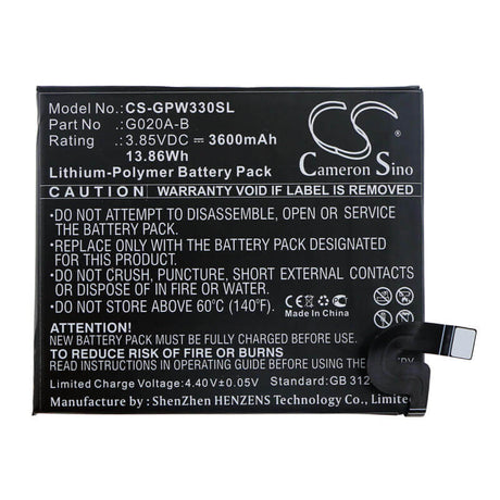 3.85V, Li-Polymer, 3600mAh, SmartPhone battery fits Google, G020a-b, G020c, Pixel 3a Xl, 13.86Wh Mobile, SmartPhone Cameron Sino Technology Limited (Smartphone)