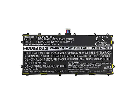 3.7V, Li-Polymer, 8000mAh, Tablet battery fits Samsung, Google, Sp3496a8h, Nexus 10, 29.60Wh Tablet Cameron Sino Technology Limited
