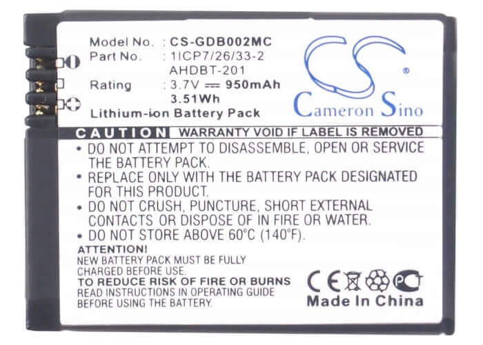 Camera Battery For Gopro Chdhn-301, Hd Hero3 Black 3.7v, 950mah - 3.52wh Camera Cameron Sino Technology Limited (Camera)