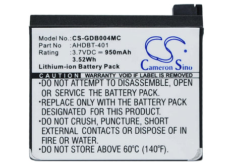 3.7V, Li-ion, 950mAh, Camera battery fits Gopro, 335-06532-000, Hero 4, Hero 4 Black, 3.515Wh Camera Cameron Sino Technology Limited (Camera)
