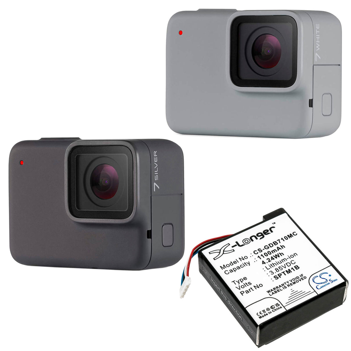 3.85V, Li-ion, 1100mAh, Camera battery fits Gopro, Sptm1b, Hero 7 Silver, Hero 7 White, 4.235Wh Camera Cameron Sino Technology Limited (Camera)