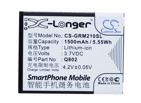 3.7V, Li-ion, 1500mAh, SmartPhone battery fits Green Orange, Q802, M2s, Mars 2s, 5.55Wh Mobile, SmartPhone Cameron Sino Technology Limited (Smartphone)