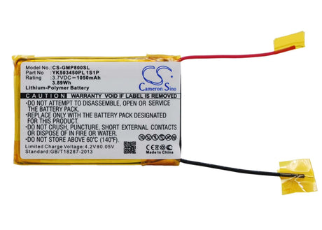 3.7V, Li-Polymer, 1050mAh, Media Player battery fits Grundig, Yk503450pl 1s1p, Mpixx 8000, Mpixx 8400, 3.89Wh Media Player Cameron Sino Technology Limited