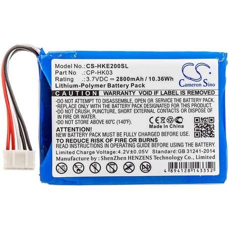 3.7V, Li-Polymer, 2800mAh, Speaker battery fits Harman/kardon, Esquire 2, 10.36Wh Speaker Cameron Sino Technology Limited